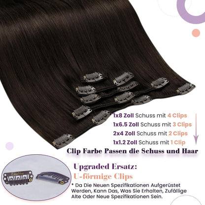 Dunkelbraune Echthaar Clip-in Extensions 55cm