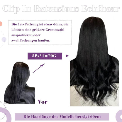 Dunkelbraune Echthaar Clip-in Extensions 55cm