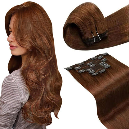 Auburn Braun Echthaar Clip-in Haarverlängerung 40cm