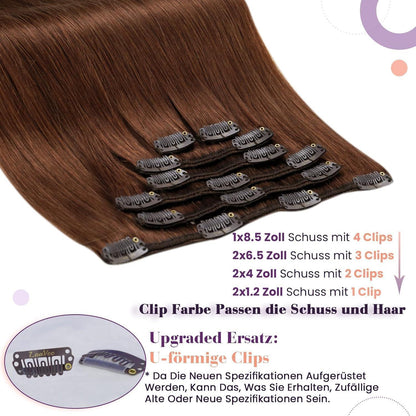 Auburn Braun Echthaar Clip-in Haarverlängerung 40cm