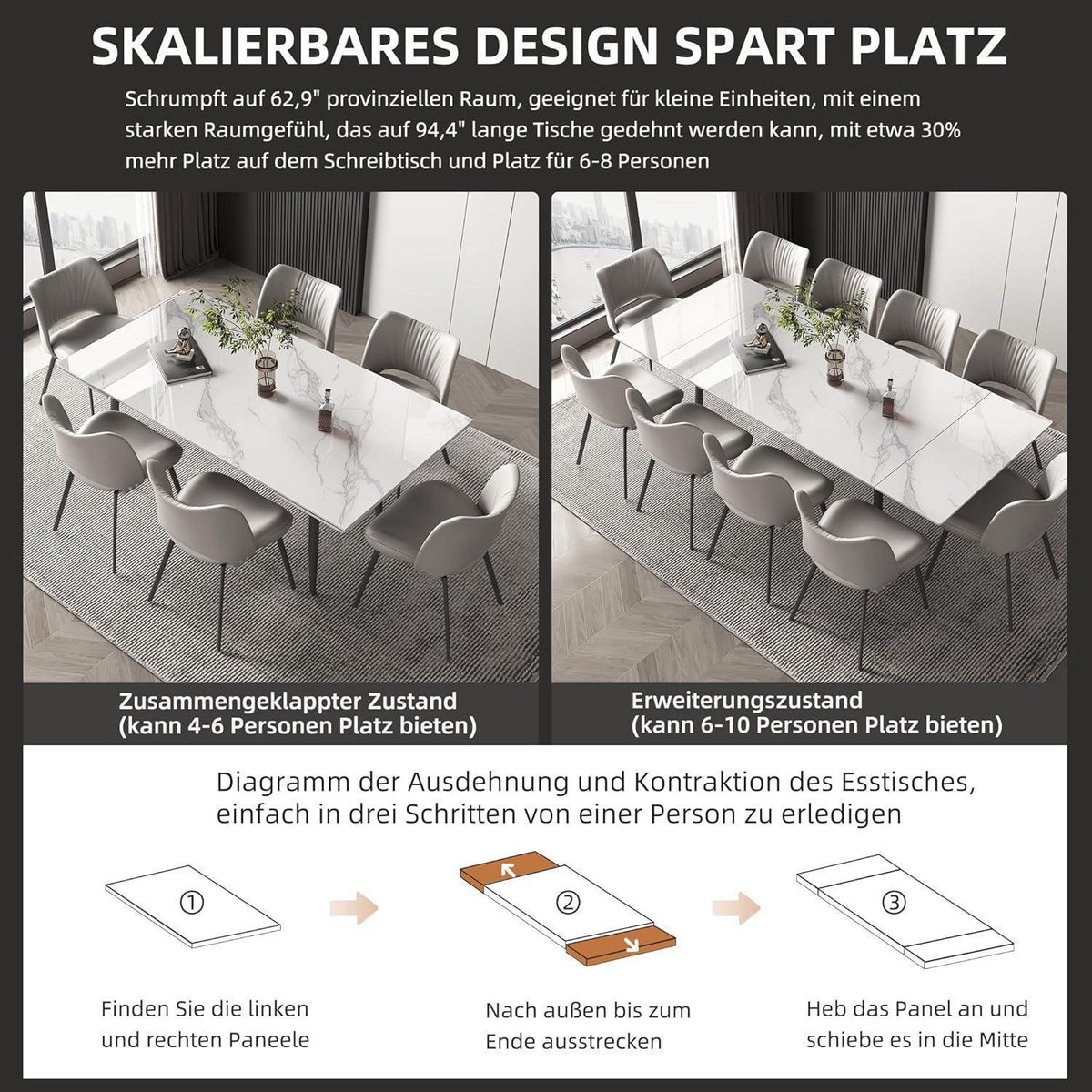 Ausziehbarer Esstisch Weiß – Modern & Robust (160-240cm)