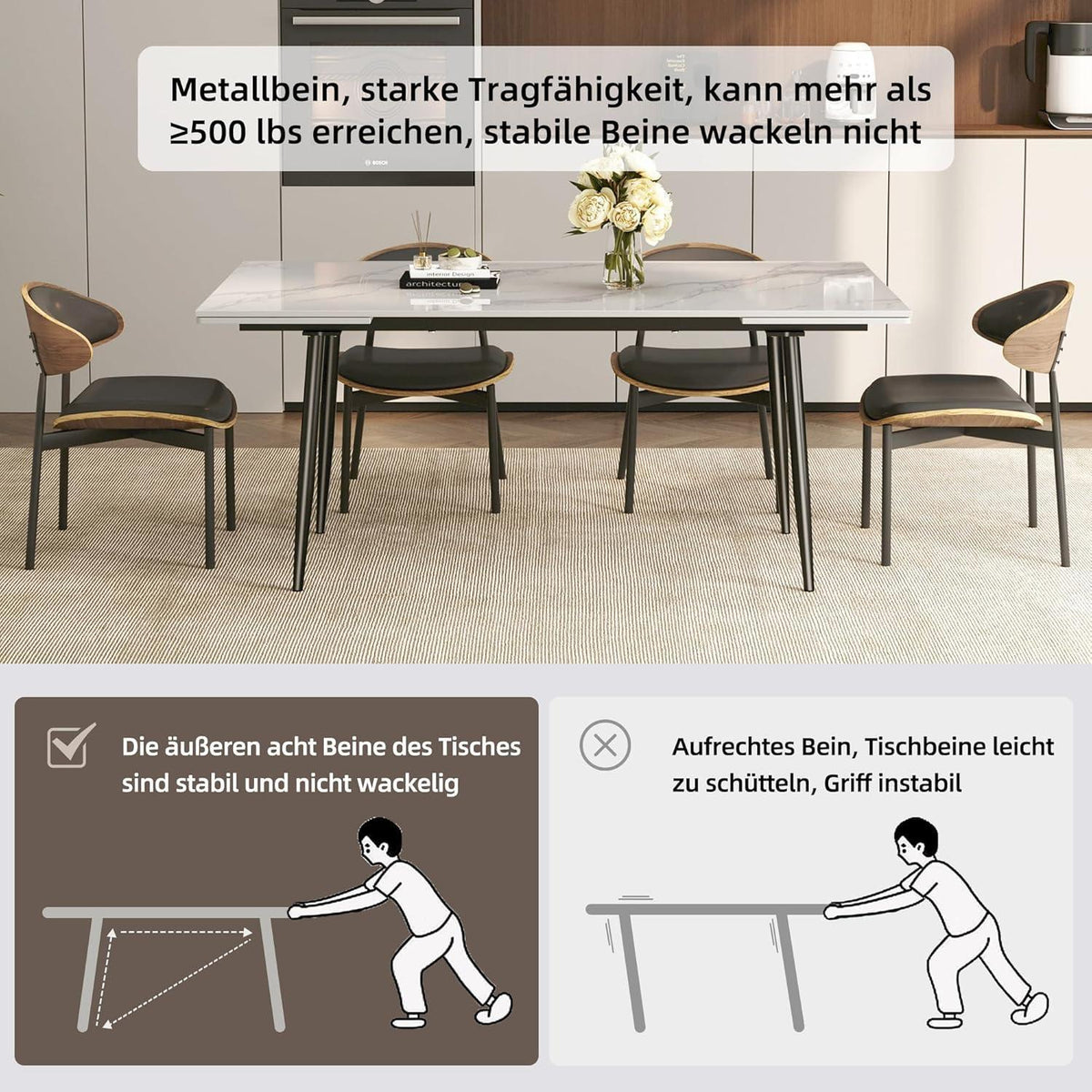 Essgruppe modern, ausziehbar (160-240cm) mit 6 Stühlen