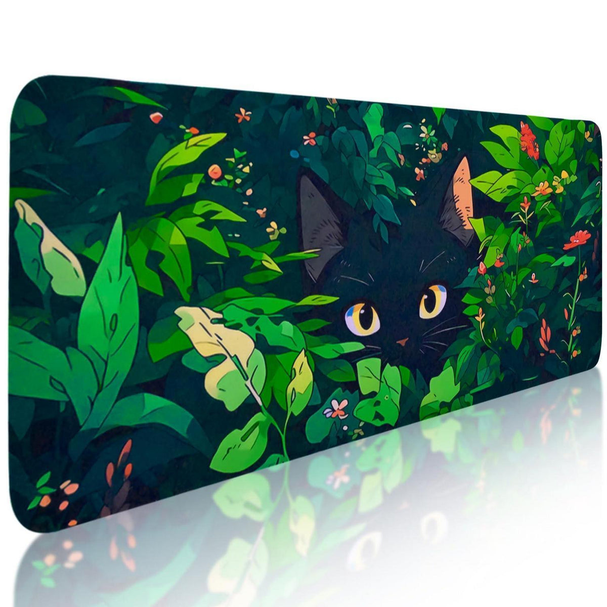 Großes Gaming Mauspad 80x30cm – Niedliche Katze & Grün