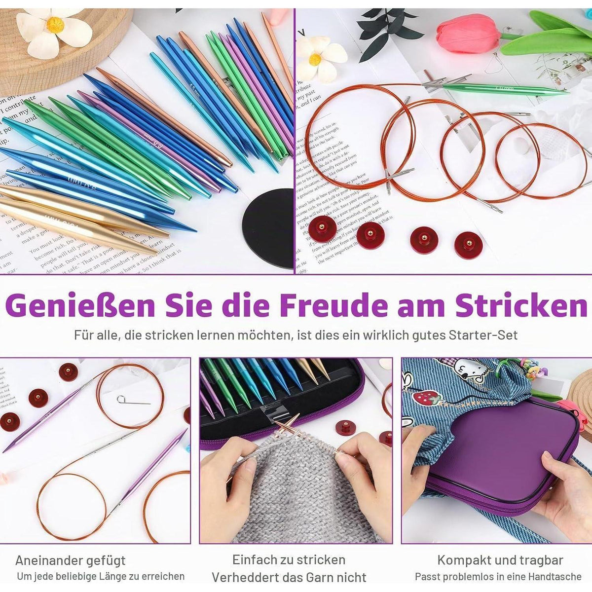 Austauschbares Rundstricknadel Set mit Zubehör – 13 Paar Nadeln