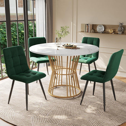 5-teiliges Esstisch Set Grün + Gold – Modernes Esszimmer