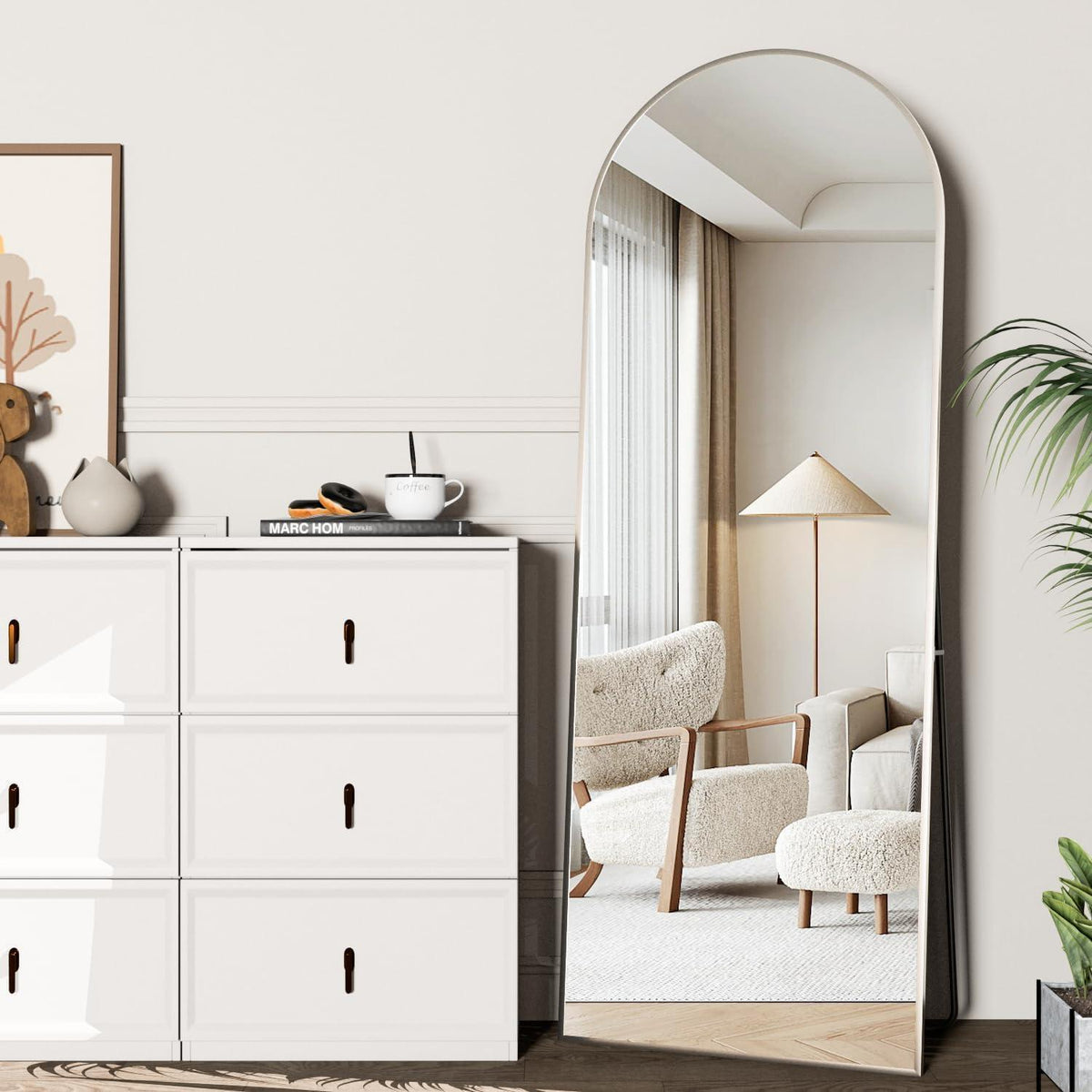Gewölbter Standspiegel in voller Länge – 162cm, Weiß