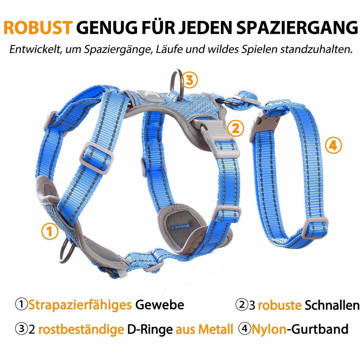 Sicherheitsgeschirr Hund Ausbruchsicher & Reflektierend – Größe M, Meeresblau