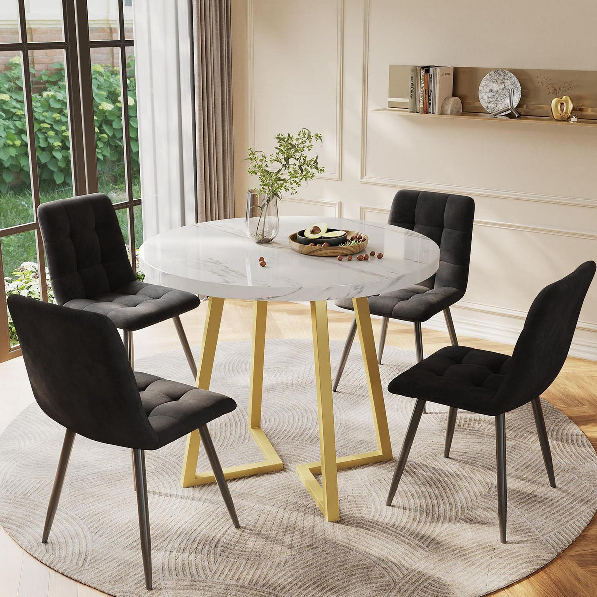Moderner Esstisch Set 5-teilig Schwarz Gold 80x75cm