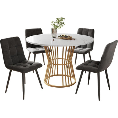 5-teiliges Esstisch Set Grau & Gold – Modernes Esszimmer mit Stühlen