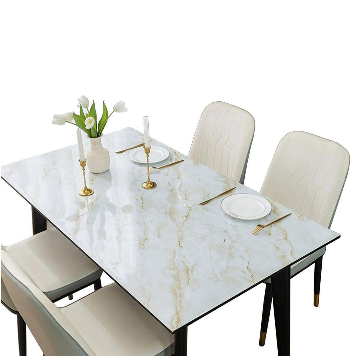 Wasserdichte PVC Tischdecke Hellgold Marmor 80x180 cm Rechteck