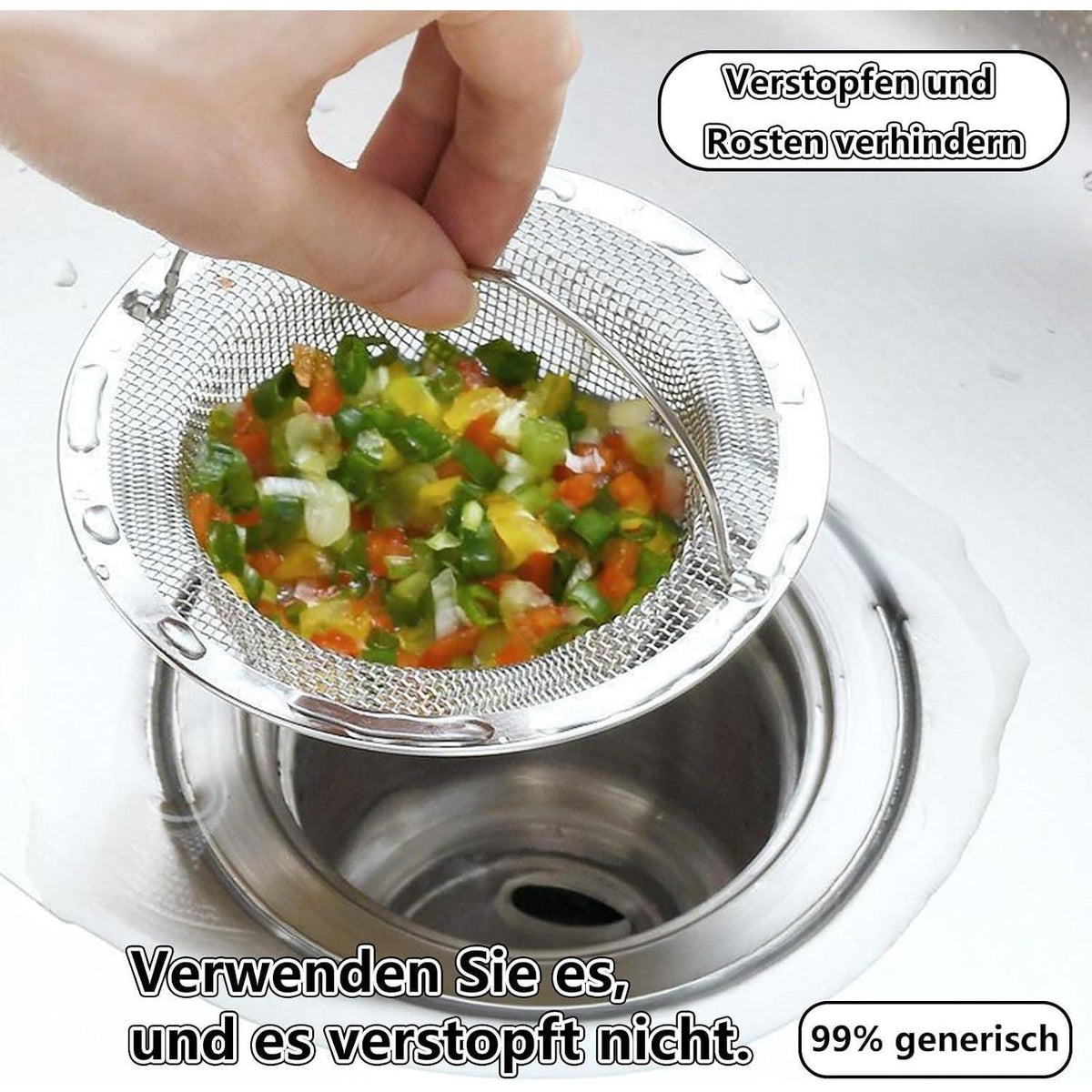 Edelstahl Spülbeckensieb mit Griff – 4er Set