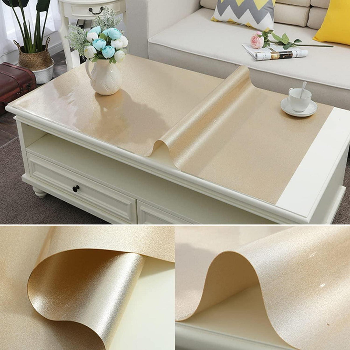 Wasserdichte PVC Tischdecke Rechteckig 80x180cm Gold Schutzfolie