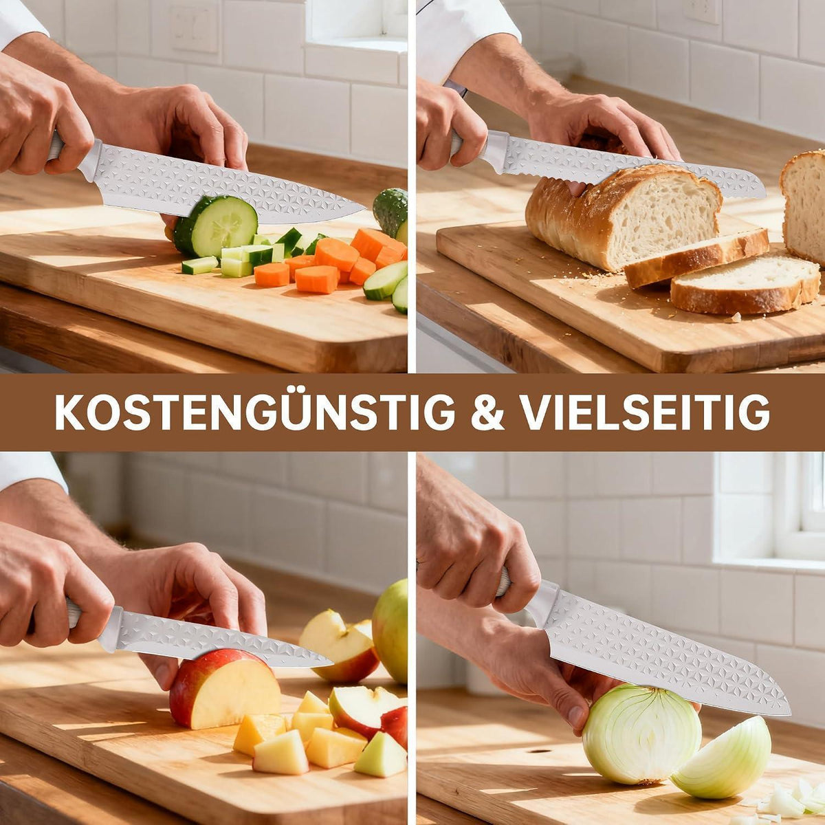 6-teiliges Messerset mit Block – Khaki Küchenmesser Set