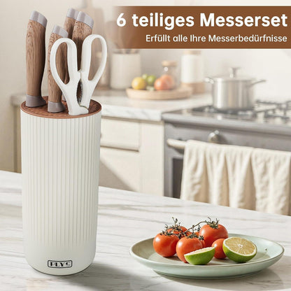 6-teiliges Messerset mit Block – Khaki Küchenmesser Set