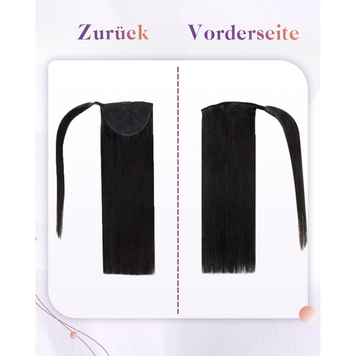 Echthaar Zopf Extension Schwarz 30cm Remy Pferdeschwanz