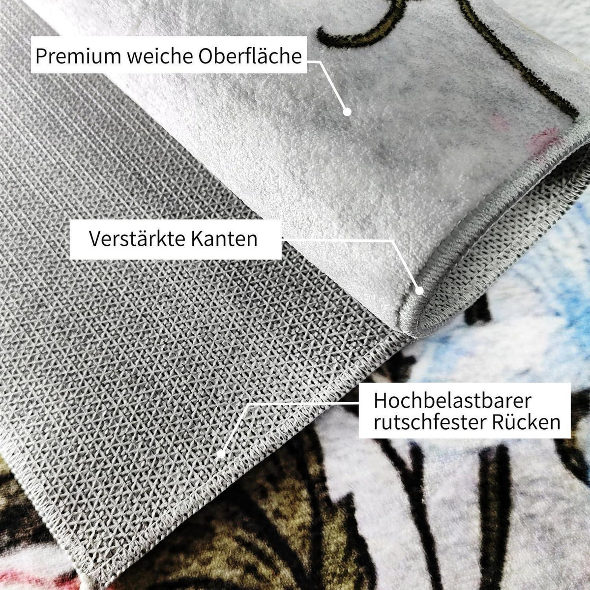 Waschbarer Kurzflor Teppich 200x300cm Schmetterlingsblumen Grau
