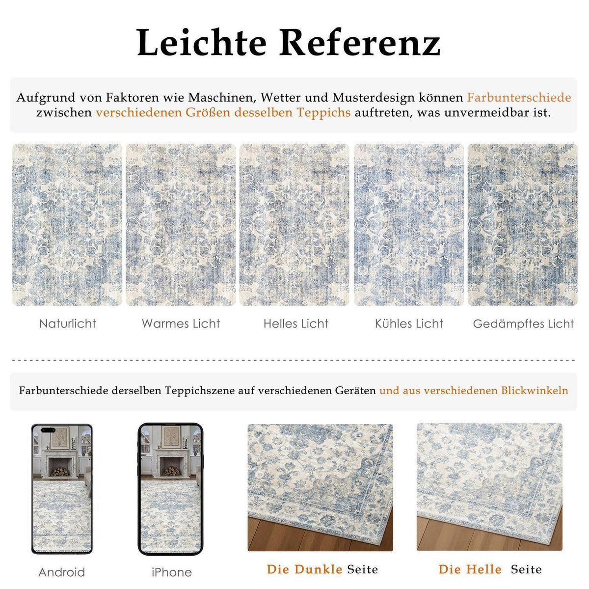 Vintage Teppich Blau 300x400cm - Waschbarer Wohnzimmerteppich