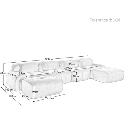 Modulares 4-Sitzer Cord Sofa mit Ottomane – Schwarz