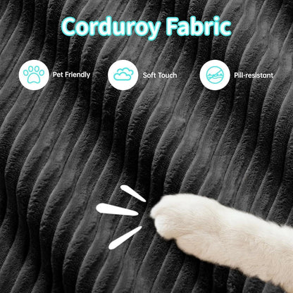 Modulares 4-Sitzer Cord Sofa mit Ottomane – Schwarz