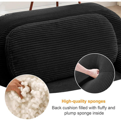 Modulares 4-Sitzer Cord Sofa mit Ottomane – Schwarz
