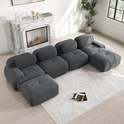 Modulares Cord Sofa 4-Sitzer mit Ottomane – Grau