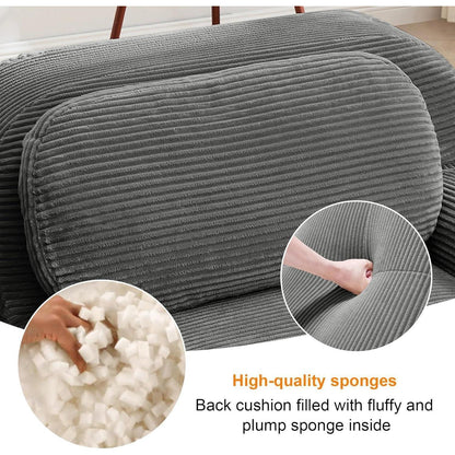 Modulares Cord Sofa 4-Sitzer mit Ottomane – Grau