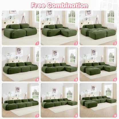 Modulares Cord Sofa 4-Sitzer mit Ottomane – Grün