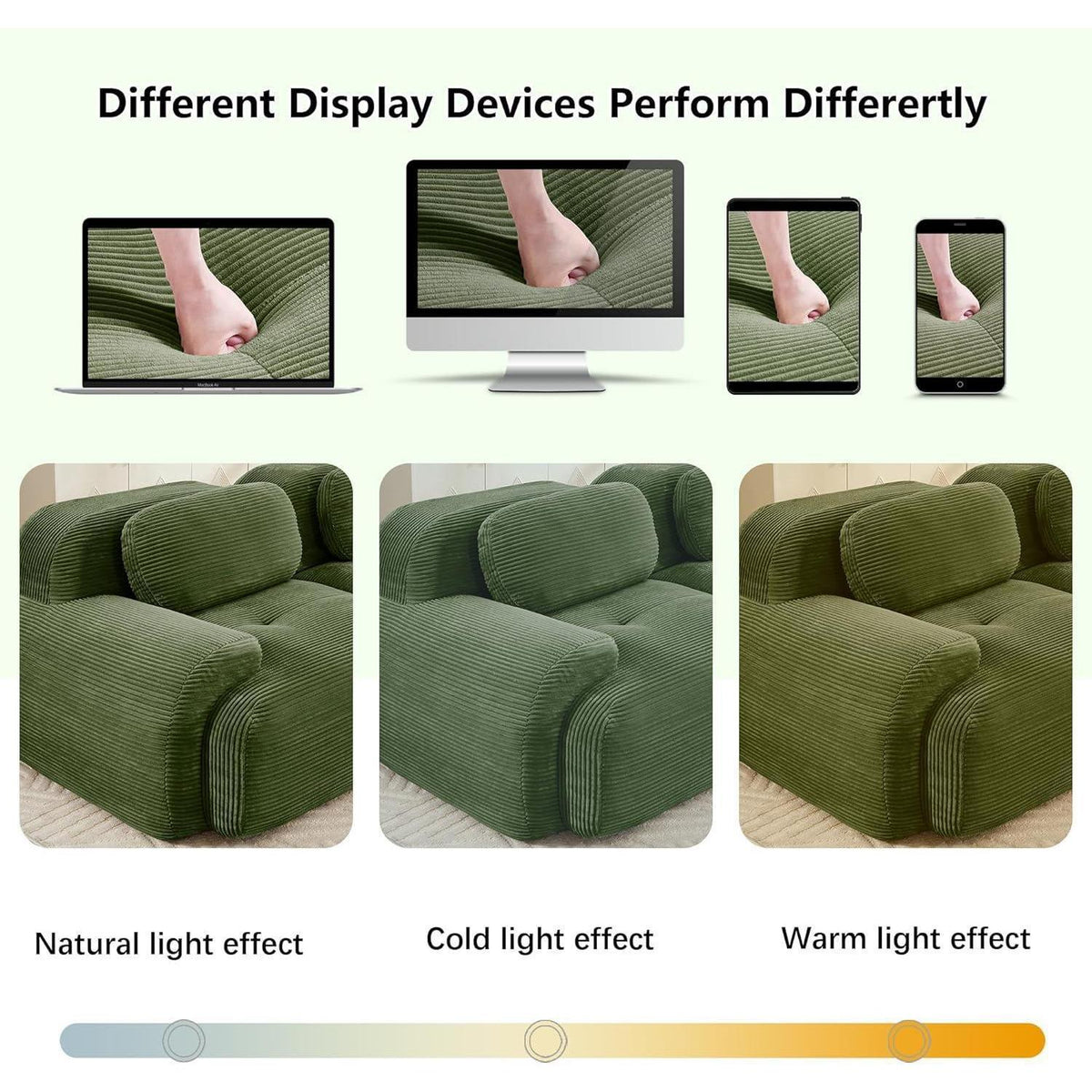 Modulares Cord Sofa 4-Sitzer mit Ottomane – Grün