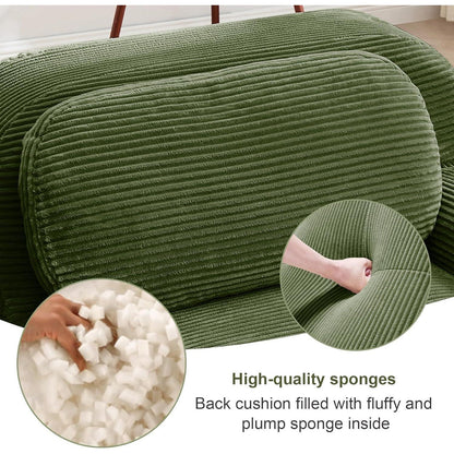 Modulares Cord Sofa 4-Sitzer mit Ottomane – Grün