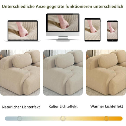 Modulares Cord Sofa 2-Sitzer mit Ottomane – Beige