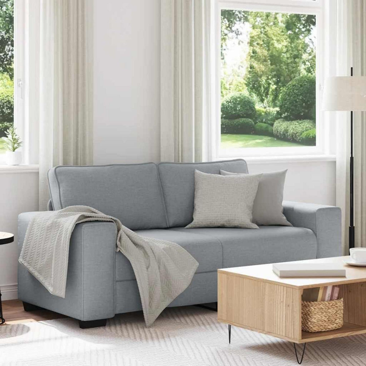 Klappsofa mit Schlaffunktion, Hellgrau, 2-Sitzer Sofa