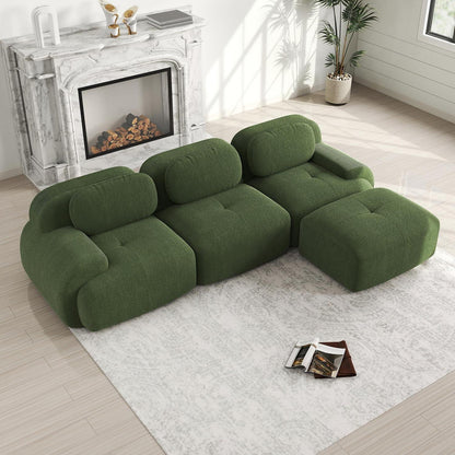Modulares Cord Sofa 3-Sitzer mit Ottomane – Grün