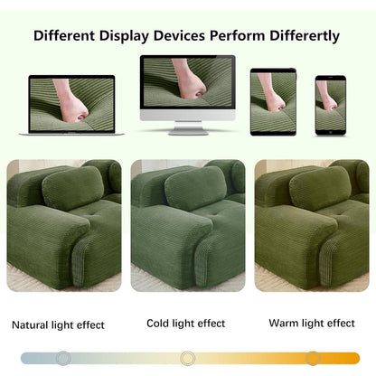 Modulares Cord Sofa 3-Sitzer mit Ottomane – Grün