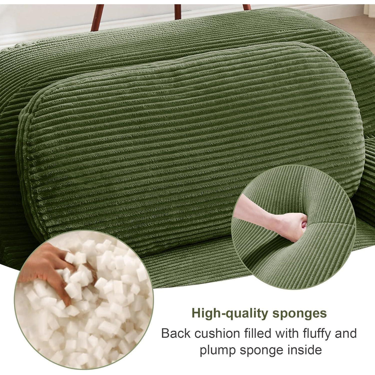 Modulares Cord Sofa 3-Sitzer mit Ottomane – Grün