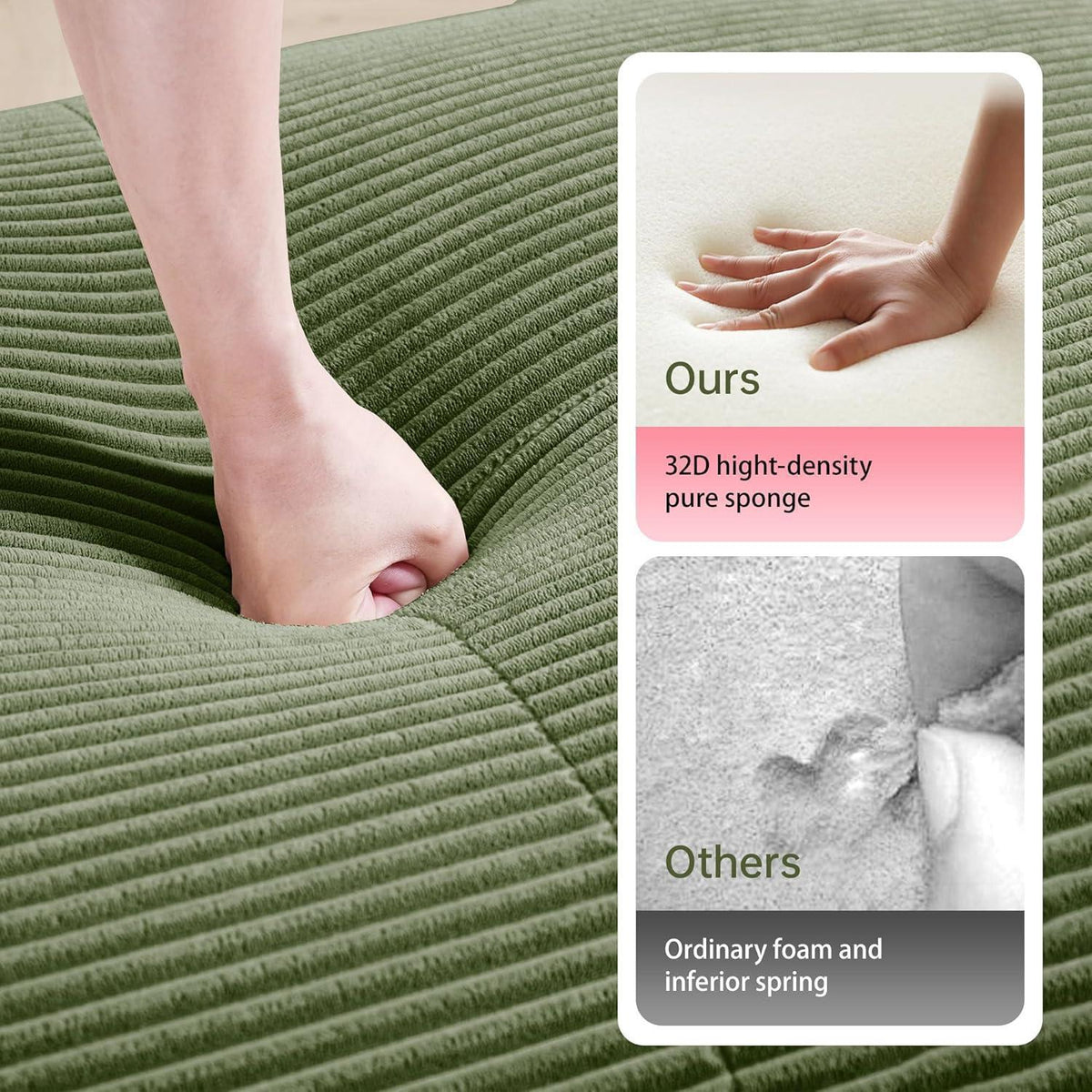Modulares Cord Sofa 3-Sitzer mit Ottomane – Grün