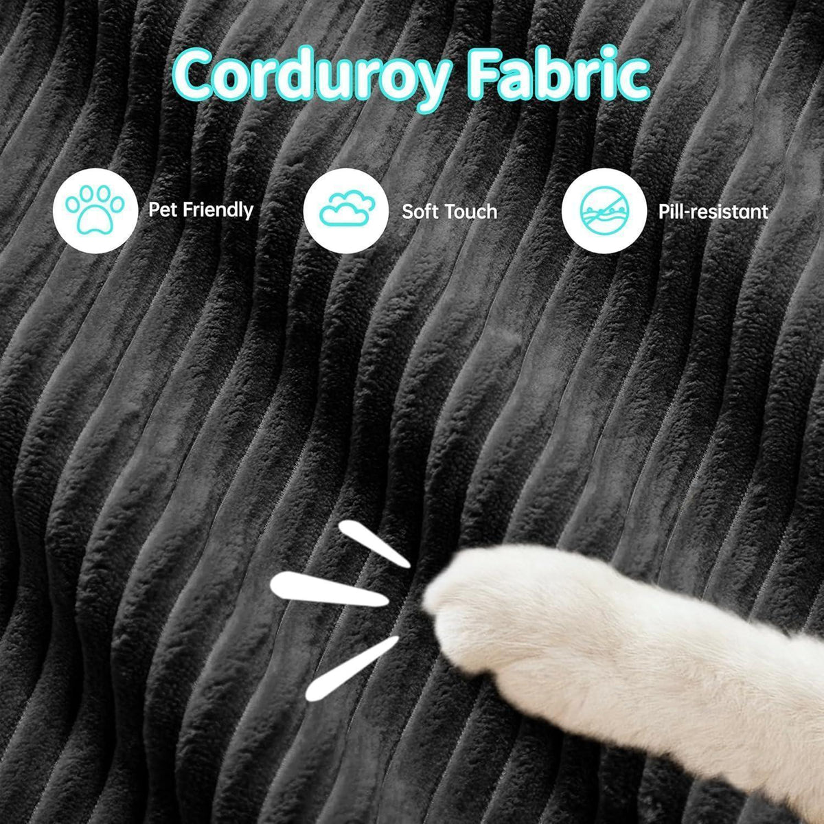 Modulares 4-Sitzer Cord Sofa mit Ottomane – Schwarz
