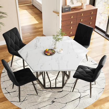 Moderner Esstisch Set (5-teilig) mit Samtstühlen
