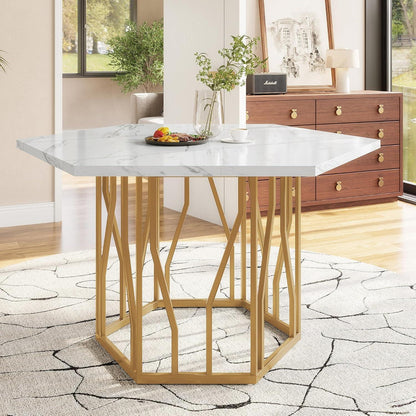 Sechseckiger Esstisch Set Schwarz Gold – 5-teilig, 115x100cm