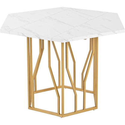 Sechseckiger Esstisch Set Schwarz Gold – 5-teilig, 115x100cm