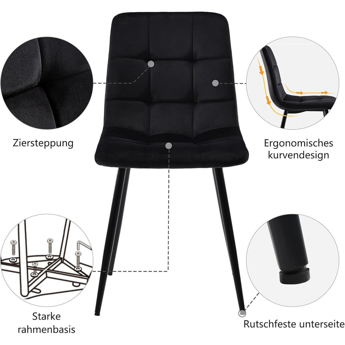 Sechseckiger Esstisch Set Schwarz Gold – 5-teilig, 115x100cm