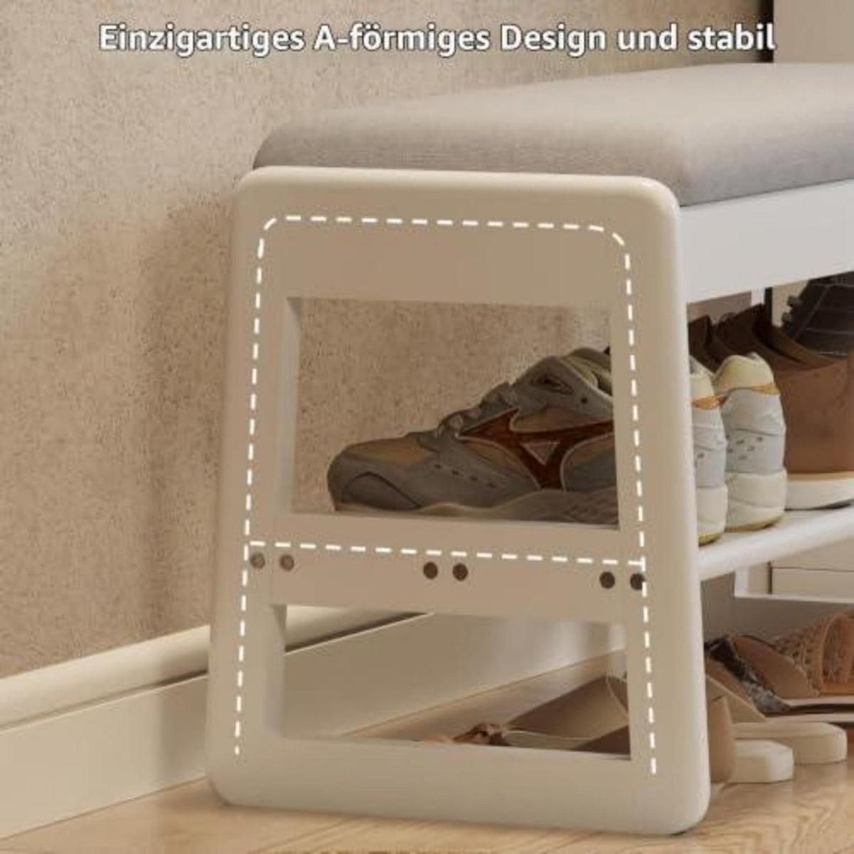 Schuhbank mit Kissen & Stauraum – Holzbank für Flur & Eingang (Weiß)