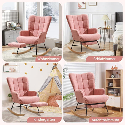 Schaukelstuhl mit Fußstütze – Rosa Relaxsessel mit Holzkufen