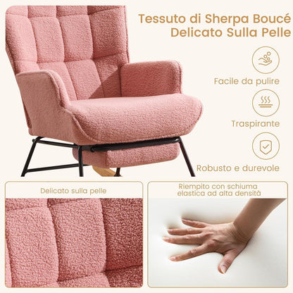 Schaukelstuhl mit Fußstütze – Rosa Relaxsessel mit Holzkufen