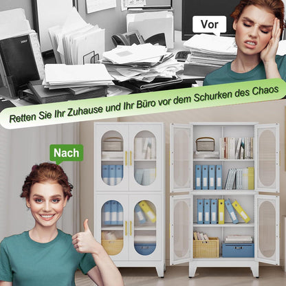Metallküche Speisekammer Schrank mit Acrylglas & Regalen (Weiß)