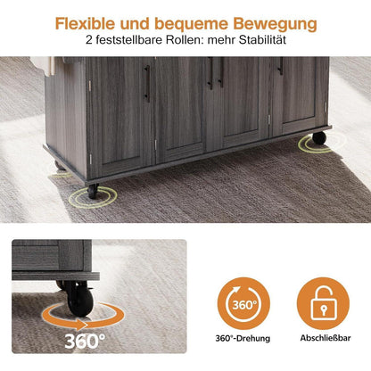 Beweglicher Küchenwagen mit Klappplatte & Schubladen Grau