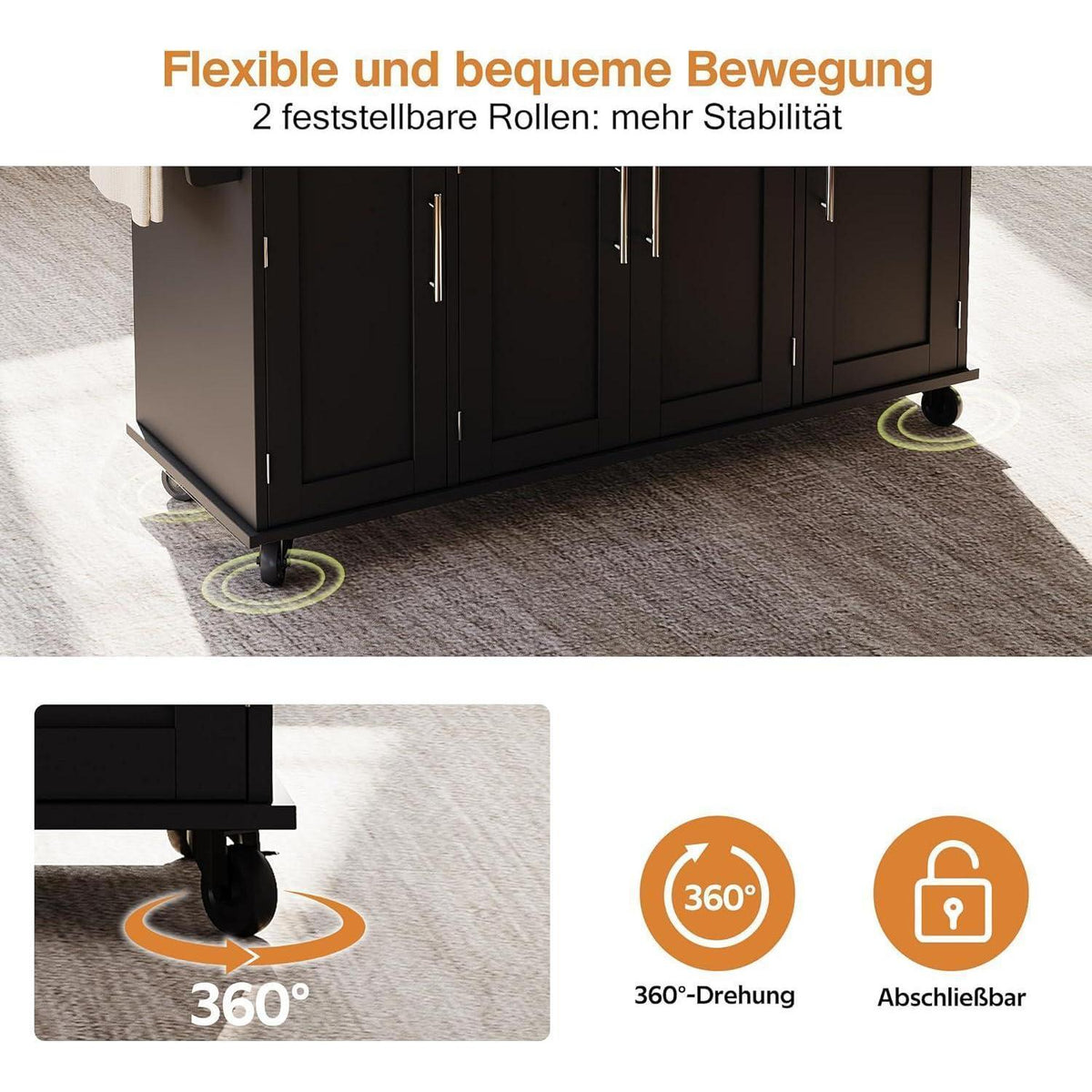 Beweglicher Küchenwagen mit Klappplatte & Schubladen
