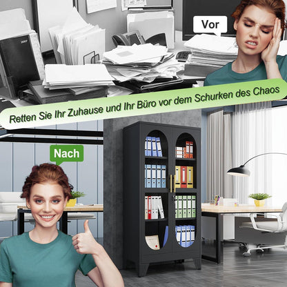 Schließbarer Vitrinen-Schrank 155cm – Glastür & 3 Regale