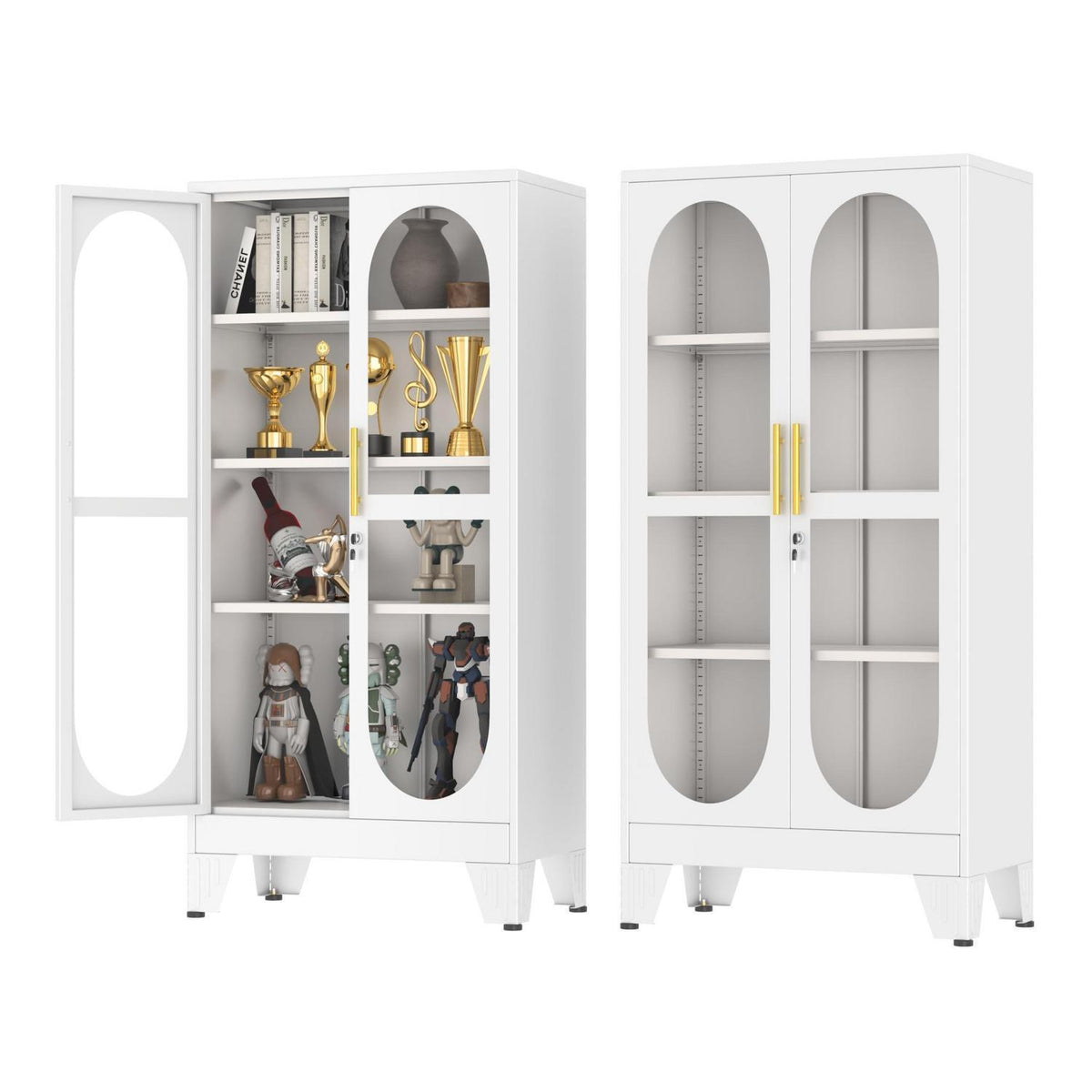 Schließbarer Vitrinen-Schrank 155cm – Glastür & Verstellbare Regale