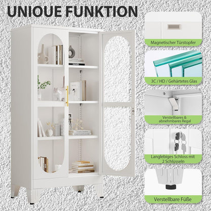 Schließbarer Vitrinen-Schrank 155cm – Glastür & Verstellbare Regale
