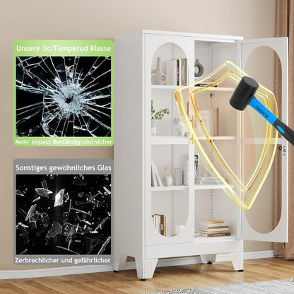 Schließbarer Vitrinen-Schrank 155cm – Glastür & Verstellbare Regale
